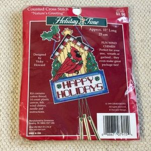 VTG NIP Holiday Time Wind Chime Counted Cross Stitch 'Natures Greeting' Cardinal
